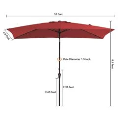 6.5 X 10 Ft. Market Solar LED Lighted Tilt Patio Umbrella Rectangular Outdoor Umbrella In Red -Jearey jearey market umbrellas 6 5x10zzs dz rd 1f 1000
