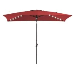 6.5 X 10 Ft. Market Solar LED Lighted Tilt Patio Umbrella Rectangular Outdoor Umbrella In Red