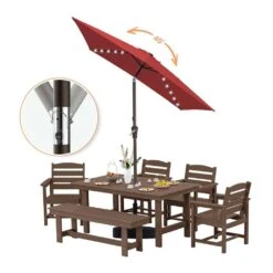 6.5 X 10 Ft. Market Solar LED Lighted Tilt Patio Umbrella Rectangular Outdoor Umbrella In Red -Jearey jearey market umbrellas 6 5x10zzs dz rd 77 1000