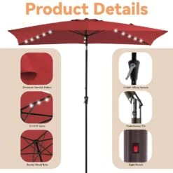 6.5 X 10 Ft. Market Solar LED Lighted Tilt Patio Umbrella Rectangular Outdoor Umbrella In Red -Jearey jearey market umbrellas 6 5x10zzs dz rd c3 1000