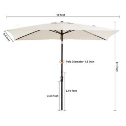 6.5 X 10 Ft. Market Solar LED Lighted Tilt Patio Umbrella Rectangular Outdoor Umbrella In Off-White -Jearey jearey market umbrellas 6 5x10zzs dz wt 1f 1000