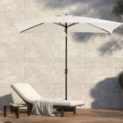 6.5 X 10 Ft. Market Solar LED Lighted Tilt Patio Umbrella Rectangular Outdoor Umbrella In Off-White -Jearey jearey market umbrellas 6 5x10zzs dz wt 40 1000