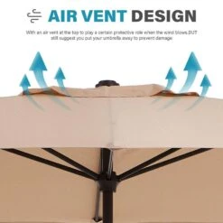 8 Ft. X 10 Ft. Steel Rectangular Market Umbrella In Beige -Jearey jearey market umbrellas 8x10jxs beige 1f 1000