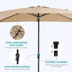 8 Ft. X 10 Ft. Steel Rectangular Market Umbrella In Beige -Jearey jearey market umbrellas 8x10jxs beige c3 1000