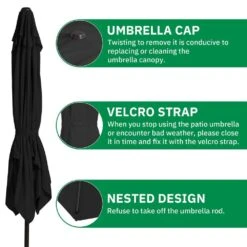 8 Ft. X 10 Ft. Steel Rectangular Market Umbrella In Black -Jearey jearey market umbrellas 8x10jxs black 1f 1000