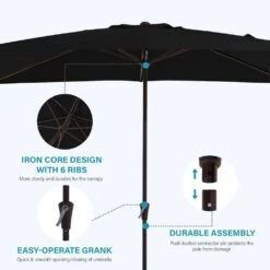 8 Ft. X 10 Ft. Steel Rectangular Market Umbrella In Black -Jearey jearey market umbrellas 8x10jxs black c3 1000
