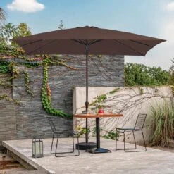 8 Ft. X 10 Ft. Steel Rectangular Market Umbrella In Brown