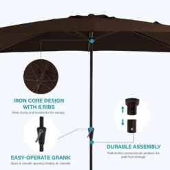 8 Ft. X 10 Ft. Steel Rectangular Market Umbrella In Brown -Jearey jearey market umbrellas 8x10jxs brown c3 1000