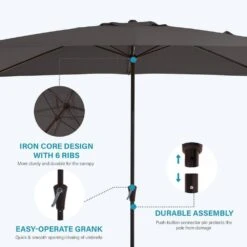 8 Ft. X 10 Ft. Steel Rectangular Market Umbrella In Gray -Jearey jearey market umbrellas 8x10jxs gray c3 1000