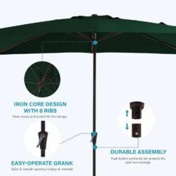 8 Ft. X 10 Ft. Steel Rectangular Market Umbrella In Green -Jearey jearey market umbrellas 8x10jxs green c3 1000