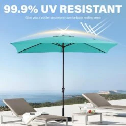 8 Ft. X 10 Ft. Steel Rectangular Market Umbrella In Peacock Blue -Jearey jearey market umbrellas 8x10jxs pblue 4f 1000