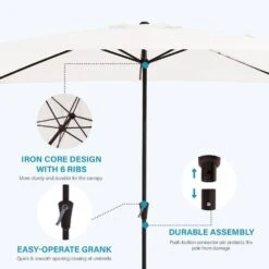 8 Ft. X 10 Ft. Steel Rectangular Market Umbrella In White -Jearey jearey market umbrellas 8x10jxs white 4f 1000