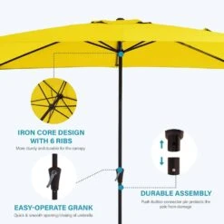 8 Ft. X 10 Ft. Steel Rectangular Market Umbrella In Yellow -Jearey jearey market umbrellas 8x10jxs yellow 4f 1000