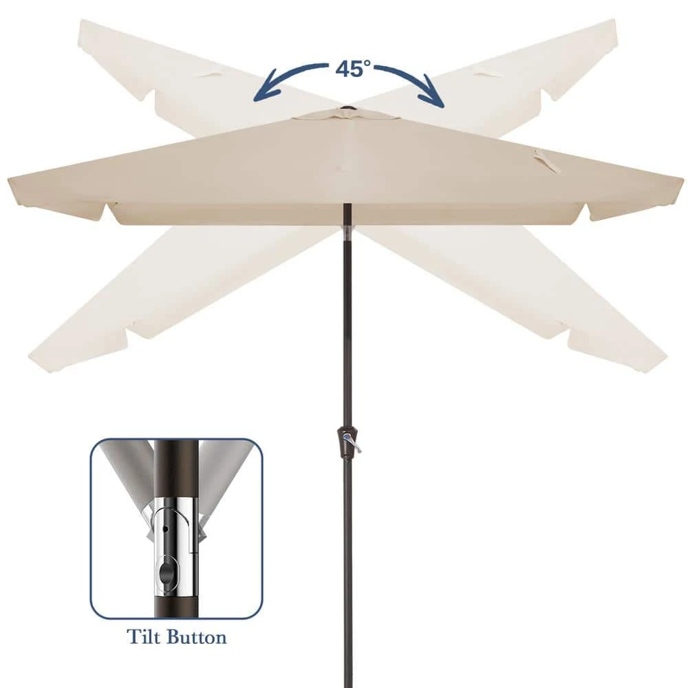 6.5 Ft X 10 Ft. Rectangular Steel Market Crank And Tilt Outdoor Patio Umbrella In Tan 7 6.5 Ft X 10 Ft. Rectangular Steel Market Crank And Tilt Outdoor Patio Umbrella In Tan - Image 7
