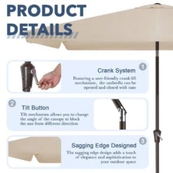 6.5 Ft X 10 Ft. Rectangular Steel Market Crank And Tilt Outdoor Patio Umbrella In Tan 13 6.5 Ft X 10 Ft. Rectangular Steel Market Crank And Tilt Outdoor Patio Umbrella In Tan -Jearey jearey market umbrellas cb 6 5 10 bg c3 1000