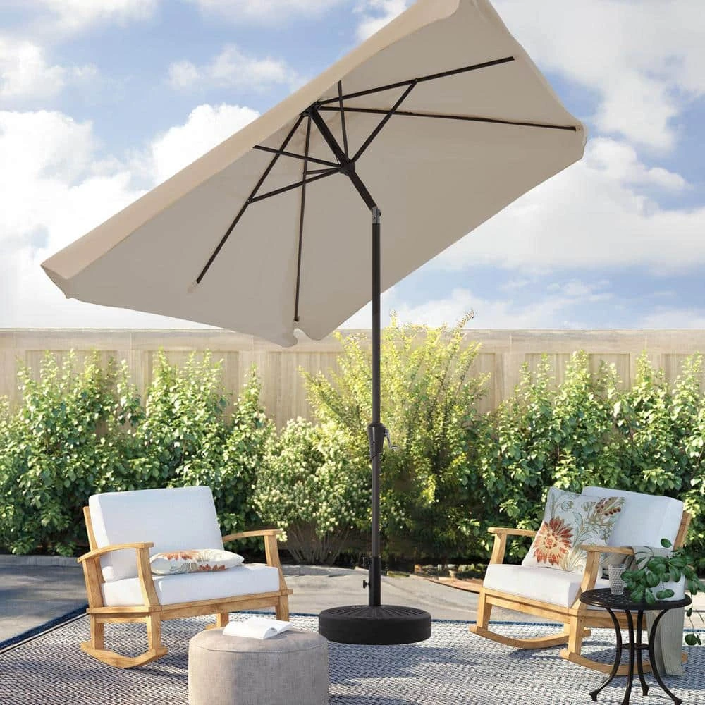 6.5 Ft X 10 Ft. Rectangular Steel Market Crank And Tilt Outdoor Patio Umbrella In Tan 2 6.5 Ft X 10 Ft. Rectangular Steel Market Crank And Tilt Outdoor Patio Umbrella In Tan - Image 2