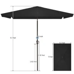 6.5 Ft X 10 Ft. Rectangular Steel Market Crank And Tilt Outdoor Patio Umbrella In Black -Jearey jearey market umbrellas cb 6 5 10 bk 77 1000