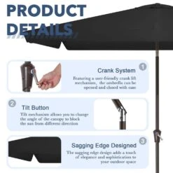 6.5 Ft X 10 Ft. Rectangular Steel Market Crank And Tilt Outdoor Patio Umbrella In Black -Jearey jearey market umbrellas cb 6 5 10 bk c3 1000