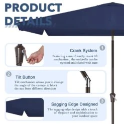 6.5 Ft X 10 Ft. Rectangular Steel Market Crank And Tilt Outdoor Patio Umbrella In Navy -Jearey jearey market umbrellas cb 6 5 10 nv c3 1000