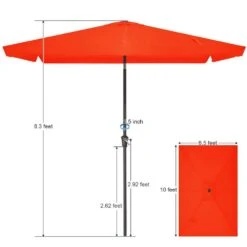 6.5 Ft. X 10 Ft. Rectangular Steel Market Crank And Tilt Outdoor Patio Umbrella In Pumpkin -Jearey jearey market umbrellas cb 6 5 10 og 77 1000