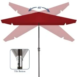 6.5 Ft. X 10 Ft. Rectangular Steel Market Crank And Tilt Outdoor Patio Umbrella In Red -Jearey jearey market umbrellas cb 6 5 10 rd 1f 1000