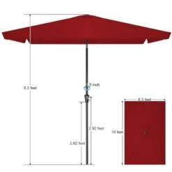 6.5 Ft. X 10 Ft. Rectangular Steel Market Crank And Tilt Outdoor Patio Umbrella In Red -Jearey jearey market umbrellas cb 6 5 10 rd 77 1000