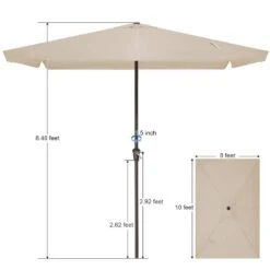 8 Ft X 10 Ft. Rectangular Steel Market Crank And Tilt Outdoor Patio Umbrella In Tan -Jearey jearey market umbrellas cb 8 10 bg 77 1000