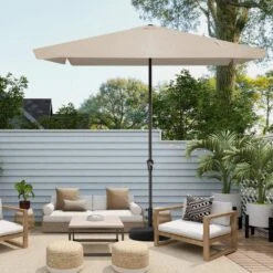 8 Ft X 10 Ft. Rectangular Steel Market Crank And Tilt Outdoor Patio Umbrella In Tan -Jearey jearey market umbrellas cb 8 10 bg e1 1000