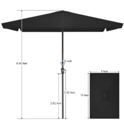 8 Ft X 10 Ft. Rectangular Steel Market Crank And Tilt Outdoor Patio Umbrella In Black -Jearey jearey market umbrellas cb 8 10 bk 77 1000
