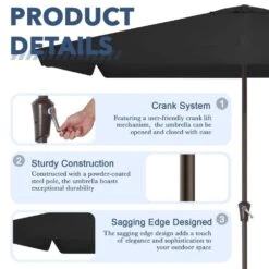 8 Ft X 10 Ft. Rectangular Steel Market Crank And Tilt Outdoor Patio Umbrella In Black -Jearey jearey market umbrellas cb 8 10 bk c3 1000