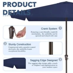 8 Ft X 10 Ft. Rectangular Steel Market Crank And Tilt Outdoor Patio Umbrella In Navy -Jearey jearey market umbrellas cb 8 10 nv c3 1000