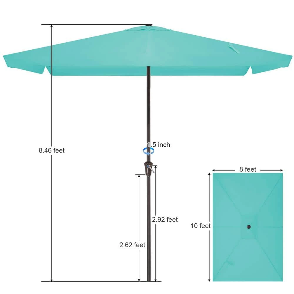8 Ft X 10 Ft. Rectangular Steel Market Crank And Tilt Outdoor Patio Umbrella In Peacock Blue 4 8 Ft X 10 Ft. Rectangular Steel Market Crank And Tilt Outdoor Patio Umbrella In Peacock Blue - Image 4