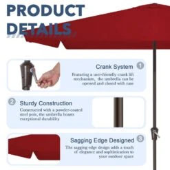 8 Ft X 10 Ft. Rectangular Steel Market Crank And Tilt Outdoor Patio Umbrella In Red -Jearey jearey market umbrellas cb 8 10 rd c3 1000