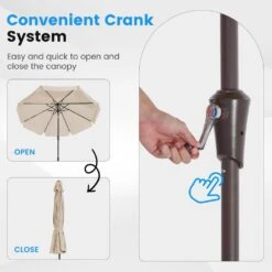 10 Ft. Steel Market Crank And Tilt Outdoor Patio Umbrella In Beige -Jearey jearey market umbrellas cbzzs 10 bg 4f 1000