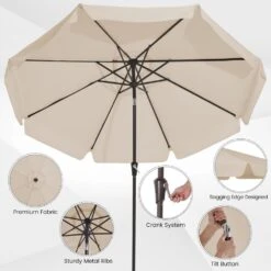 10 Ft. Steel Market Crank And Tilt Outdoor Patio Umbrella In Beige -Jearey jearey market umbrellas cbzzs 10 bg c3 1000
