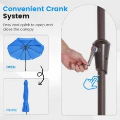 10 Ft. Steel Market Crank And Tilt Outdoor Patio Umbrella In Blue -Jearey jearey market umbrellas cbzzs 10 bu 4f 1000