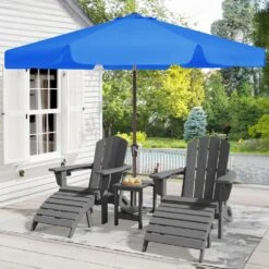 10 Ft. Steel Market Crank And Tilt Outdoor Patio Umbrella In Blue