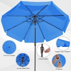 10 Ft. Steel Market Crank And Tilt Outdoor Patio Umbrella In Blue -Jearey jearey market umbrellas cbzzs 10 bu c3 1000