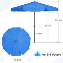 10 Ft. Steel Market Crank And Tilt Outdoor Patio Umbrella In Blue -Jearey jearey market umbrellas cbzzs 10 bu fa 1000