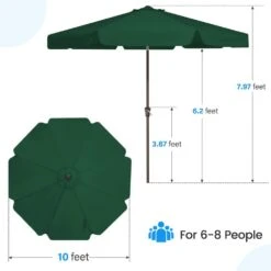 10 Ft. Steel Market Crank And Tilt Outdoor Patio Umbrella In Dark Green -Jearey jearey market umbrellas cbzzs 10 dgn fa 1000