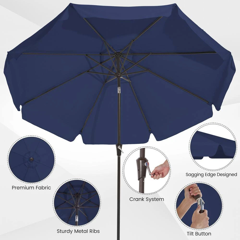 10 Ft. Steel Market Crank And Tilt Outdoor Patio Umbrella In Navy 4 10 Ft. Steel Market Crank And Tilt Outdoor Patio Umbrella In Navy - Image 4
