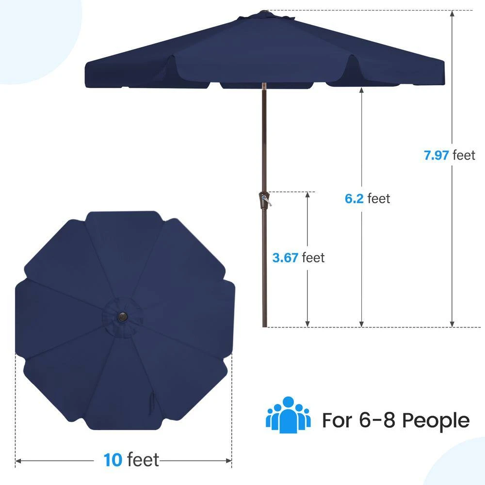 10 Ft. Steel Market Crank And Tilt Outdoor Patio Umbrella In Navy 8 10 Ft. Steel Market Crank And Tilt Outdoor Patio Umbrella In Navy - Image 8