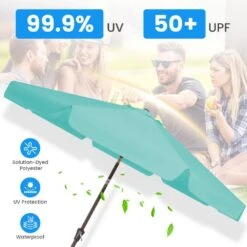 10 Ft. Steel Market Crank And Tilt Outdoor Patio Umbrella In Peacock Blue -Jearey jearey market umbrellas cbzzs 10 pb 44 1000