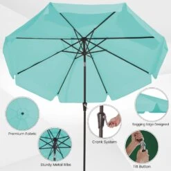 10 Ft. Steel Market Crank And Tilt Outdoor Patio Umbrella In Peacock Blue -Jearey jearey market umbrellas cbzzs 10 pb c3 1000