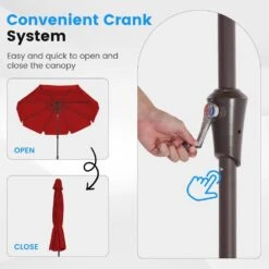 10 Ft. Steel Market Crank And Tilt Outdoor Patio Umbrella In Red -Jearey jearey market umbrellas cbzzs 10 rd 4f 1000