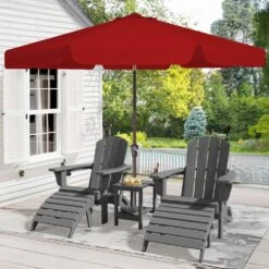 10 Ft. Steel Market Crank And Tilt Outdoor Patio Umbrella In Red -Jearey jearey market umbrellas cbzzs 10 rd de 1000