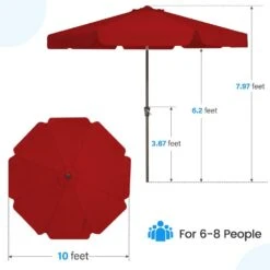 10 Ft. Steel Market Crank And Tilt Outdoor Patio Umbrella In Red -Jearey jearey market umbrellas cbzzs 10 rd fa 1000