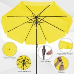 10 Ft. Steel Market Crank And Tilt Outdoor Patio Umbrella In Yellow -Jearey jearey market umbrellas cbzzs 10 ye c3 1000
