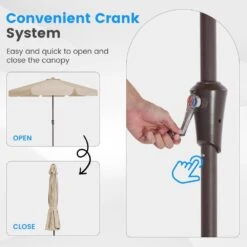 11 Ft. Steel Market Crank Outdoor Patio Umbrella In Beige -Jearey jearey market umbrellas cbzzs 11 bg 4f 1000