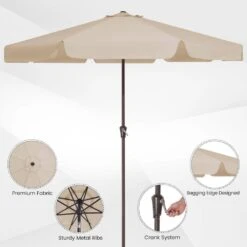 11 Ft. Steel Market Crank Outdoor Patio Umbrella In Beige -Jearey jearey market umbrellas cbzzs 11 bg c3 1000